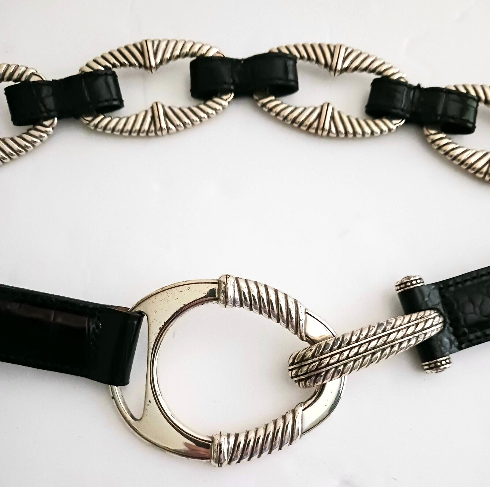 Brighton Dk Brown Leather Oval Silver Chunky Chain Belt Sz 32