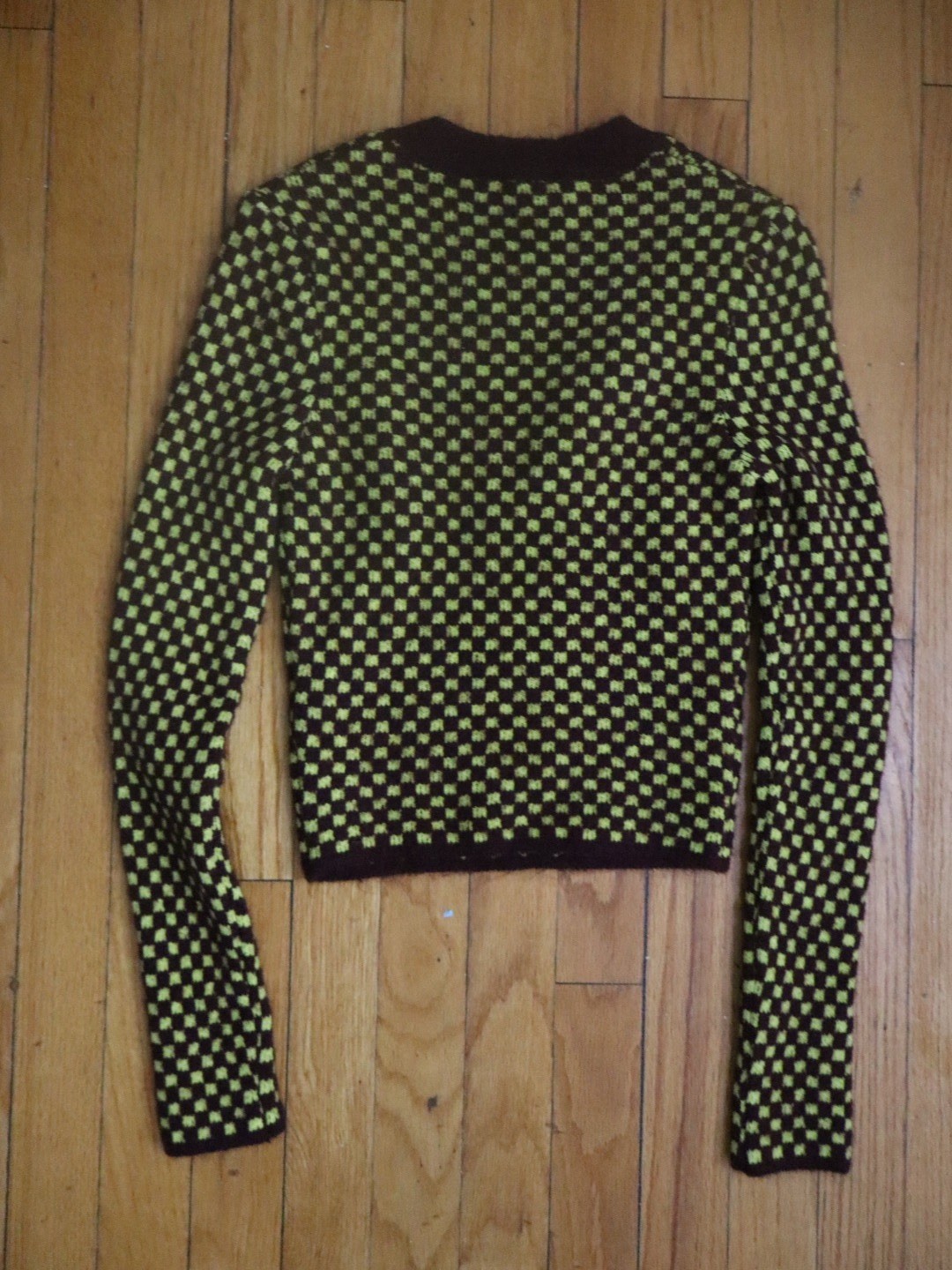 Zara Women’s Brown & Green Check Knit Crew Neck Long Sleeve Pullover Sweater M