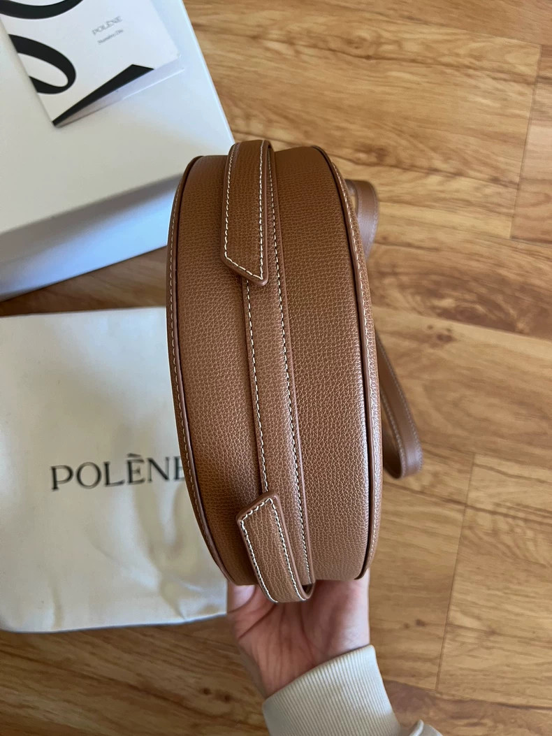 Polene Number Ten Lychee Leather Handbag/Crossbody Bag, Camel Color