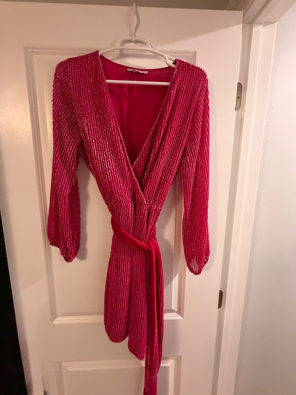 Karina Grimaldi Garda Beaded Mini Dress Hot Pink Womens Size L