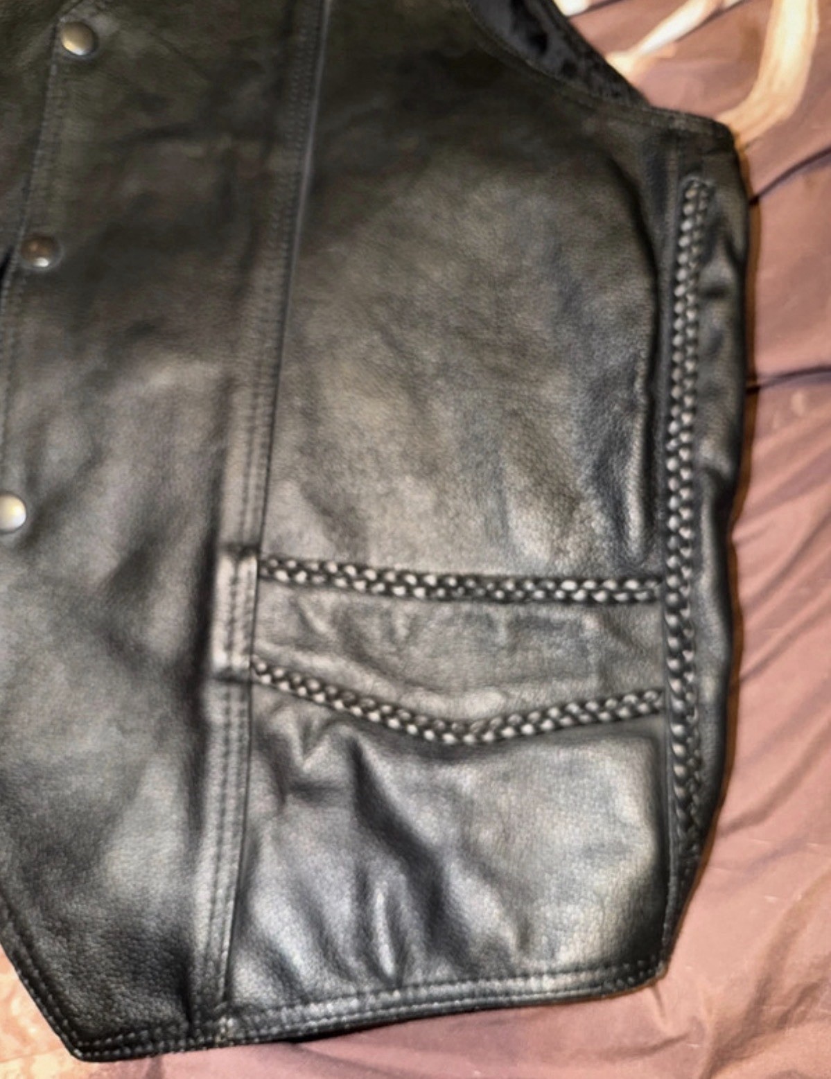 Men’s Size 46 Genuine Leather Motorcycle Vest Snap Front 2 Pockets Excellent USA