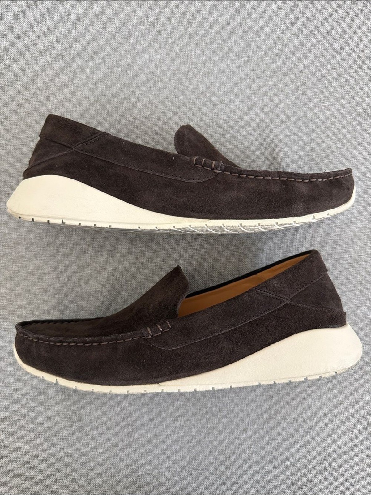 OluKai Dark Brown Suede Slip-On Loafers with Cream Sole