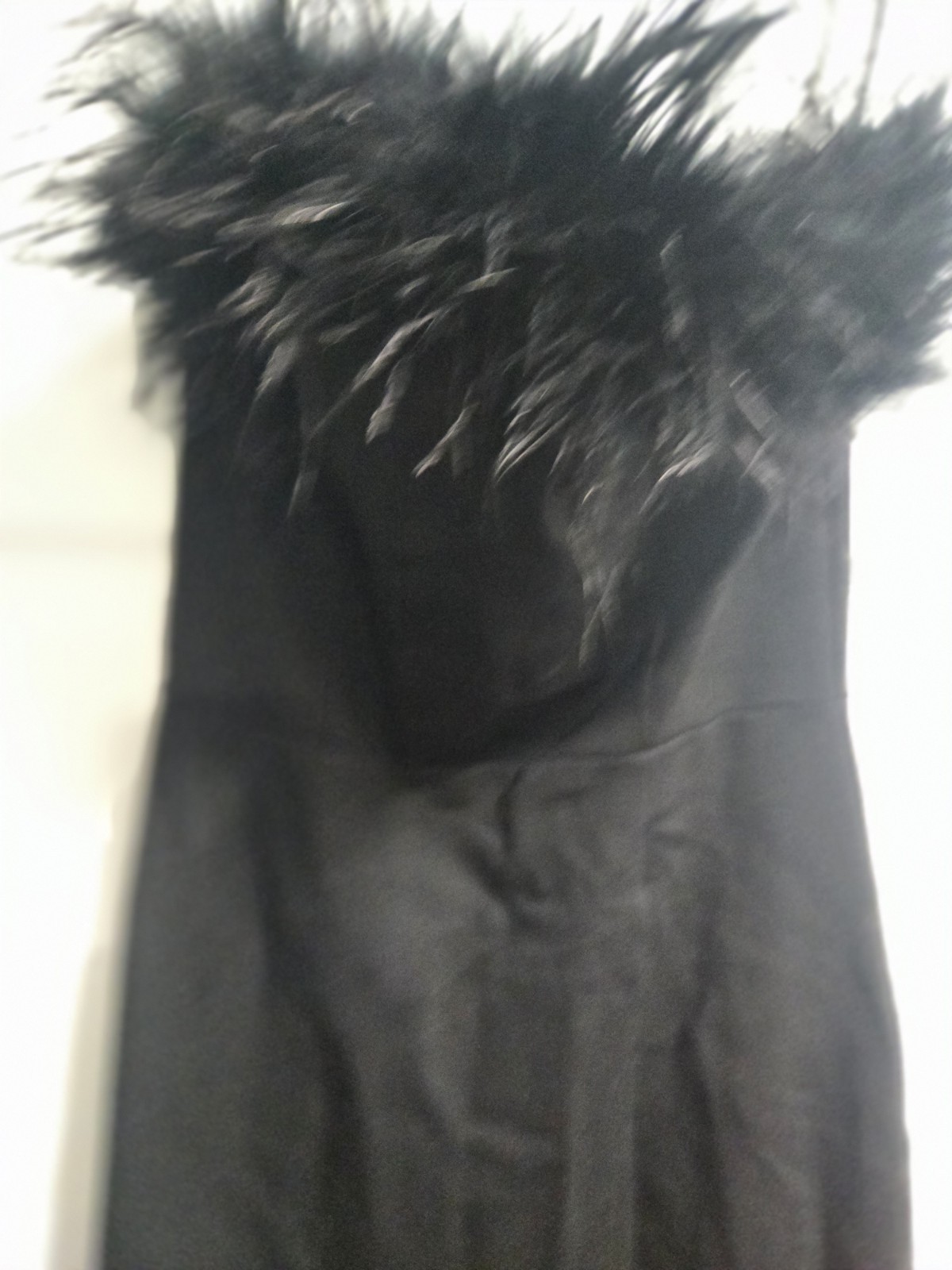 Women’s Black Strapless Solid Feather Accents Evening Dress With Slit Size S