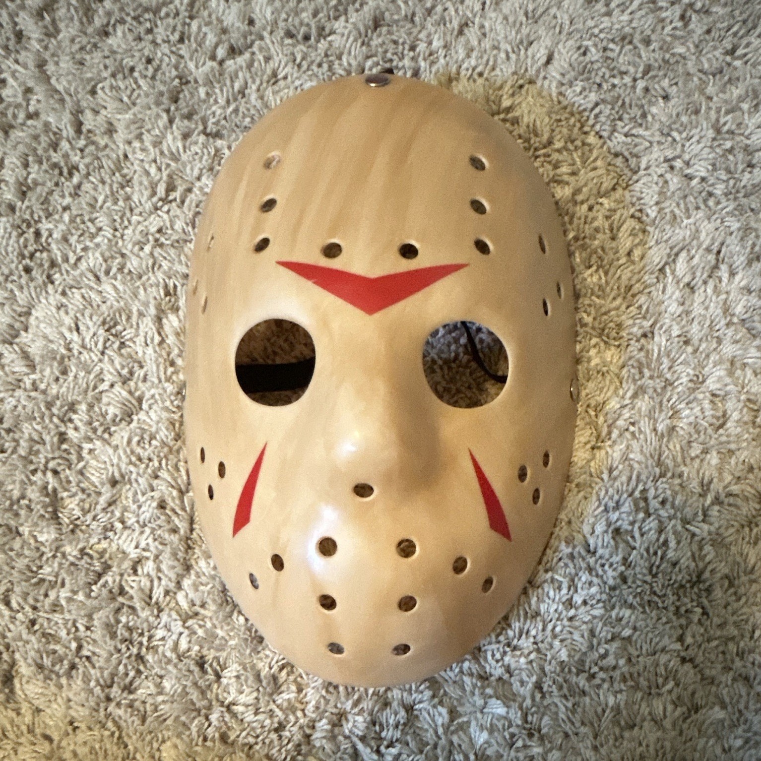 Full Face Horror Halloween Mask w/ Adjustable Strap, Beige Plastic, One Size