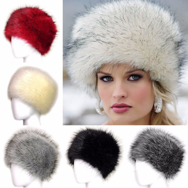 Women Fluffy Ski Hat Faux Fur Hat Thick Cycling Warm Cap Winter Outdoor Hats