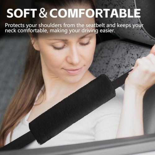 2PCS Soft Plush Car Seat Belt Shoulder Pads for Neck and Shoulder Color: Black