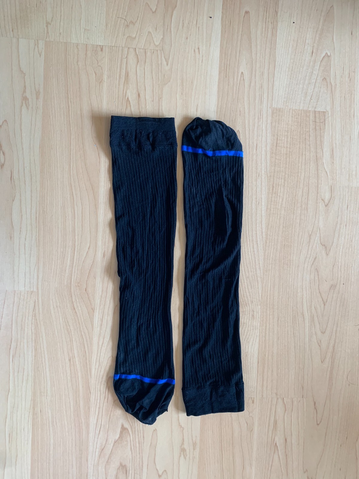 Men’s Ultra-Thin Sheer Socks, Black with Blue Stripe on toes, One Size