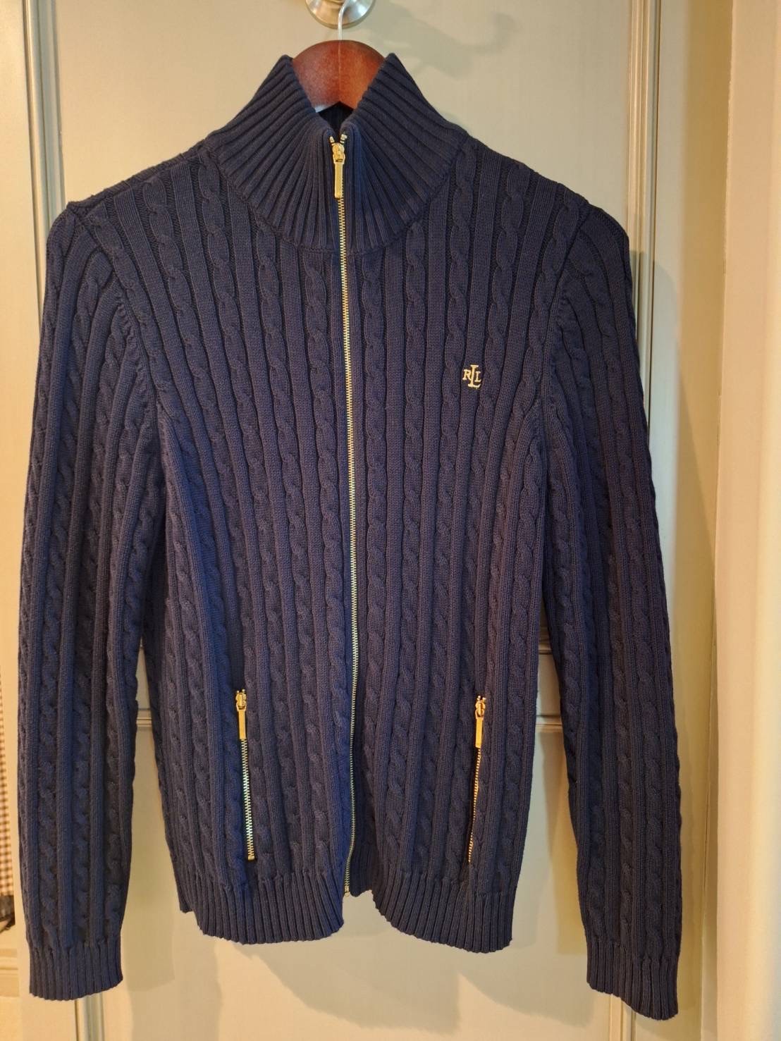 Lauren Ralph Lauren Womens Full Zip Cable Knit Sweater Size M Blue
