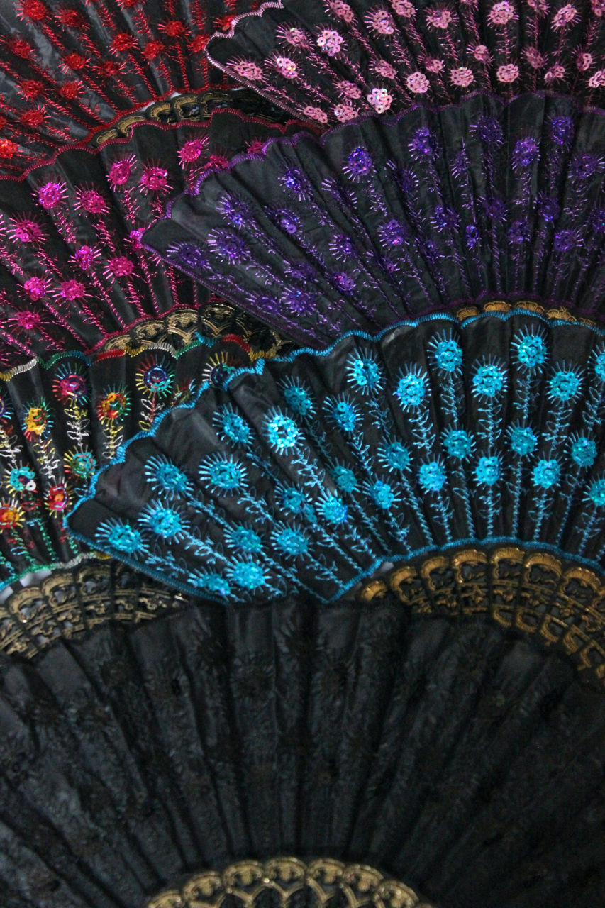 Embroidered Fabric Folding Handheld Fan Sequins Party Bridals US Seller