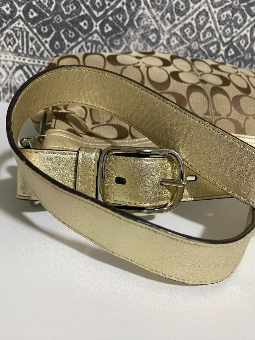 COACH Signature Monogram Canvas Leather Crossbody Shoulder Bag Brown 31cm W Auth
