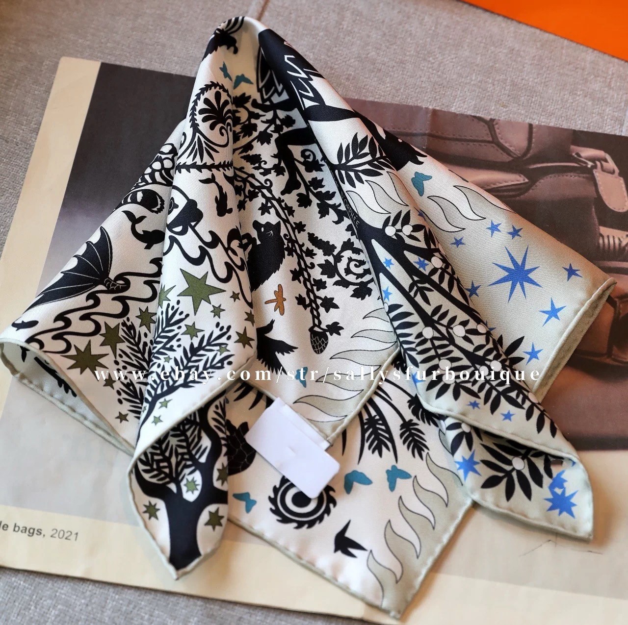 Sallys Boutique 18 Momme Twill Silk Tribal Print Office Bag Necktie Scarf 50cm