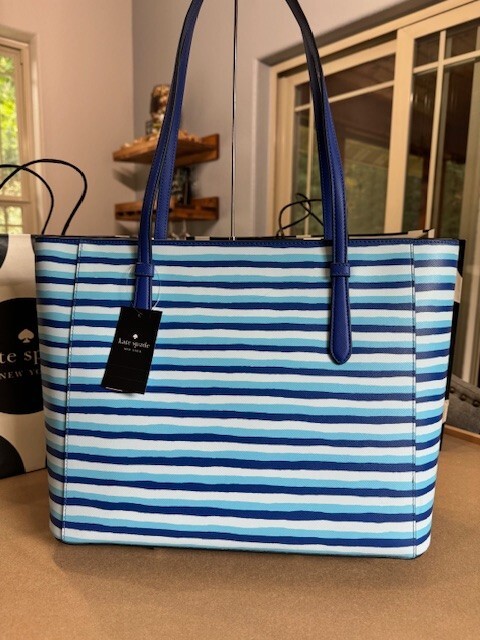 Kate Spade Schuyler Wave Stripe Fish Medium Tote In Blue Multi