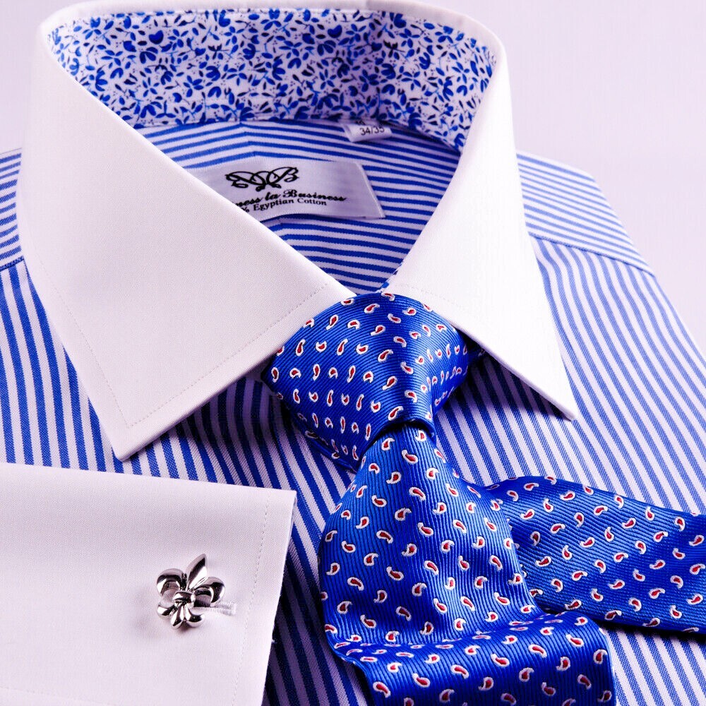 Best Seller Blue Stripe WInchester Shirt With Blue Floral Inner Lining Restocked