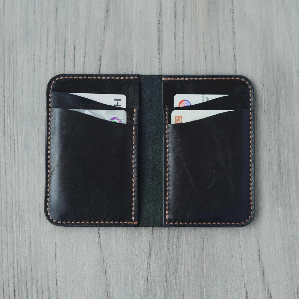 Vertical bifold Pure Leather Handmade wallet (Prince Black)