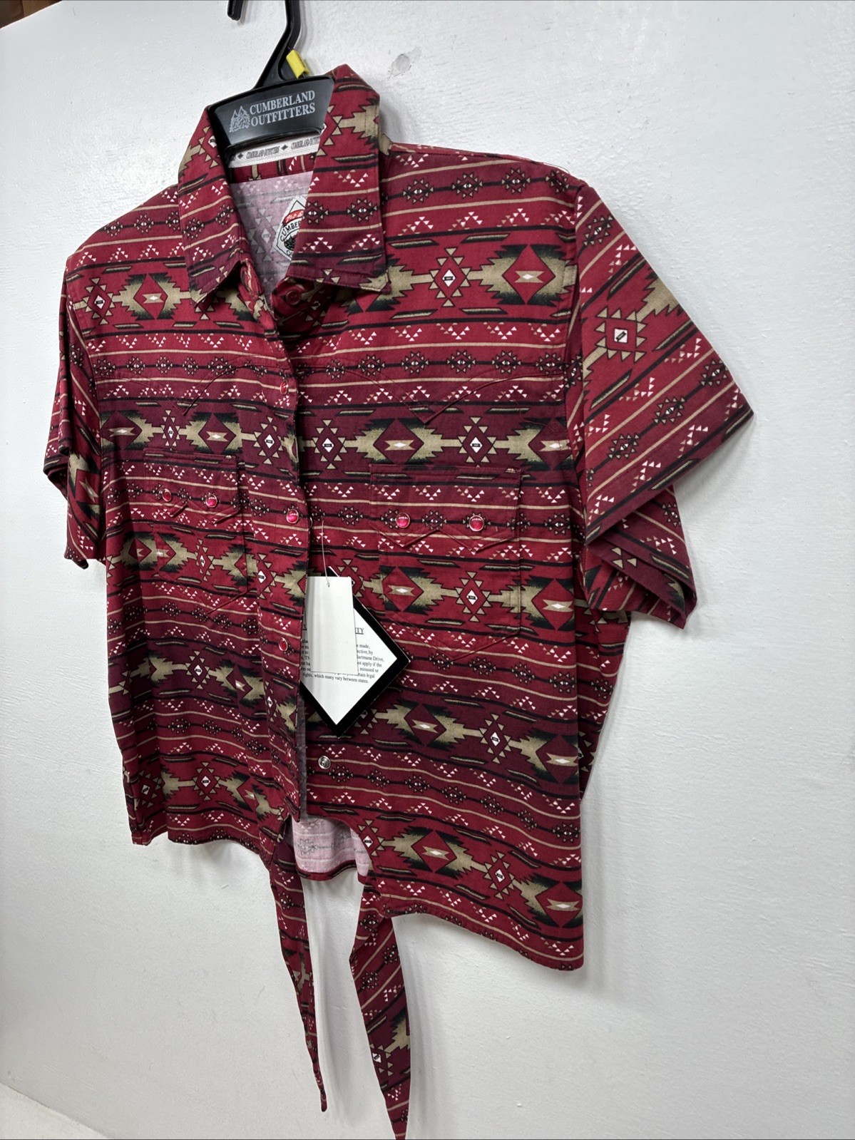New Women’s Cumberland Red Design Short Sleeve Button Up Large MM-121