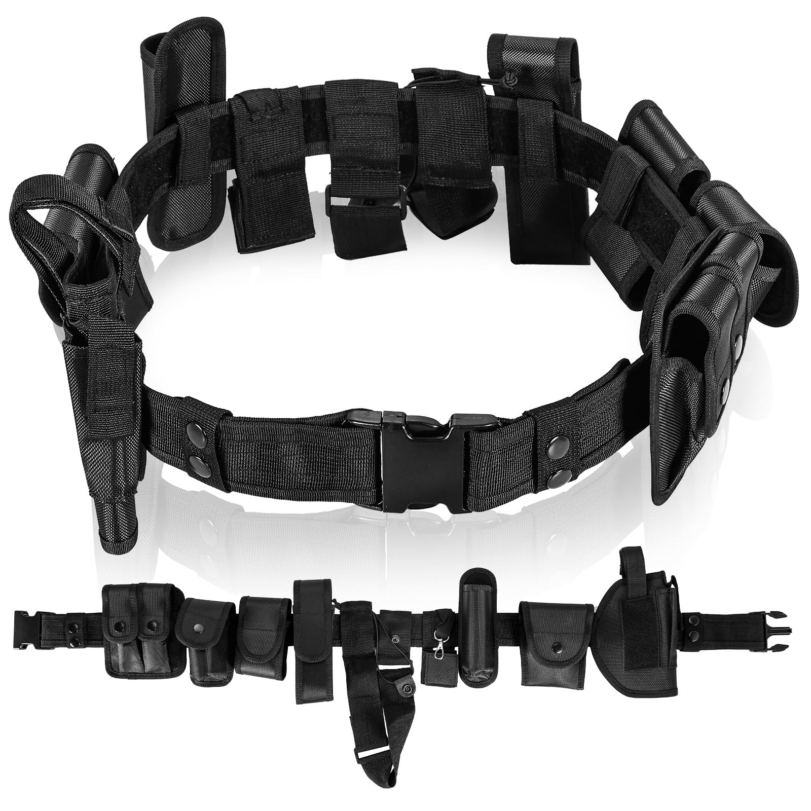 MAOPINER 10 in 1 Police Utility Belt, Tactical Security Guard 10 1, Black