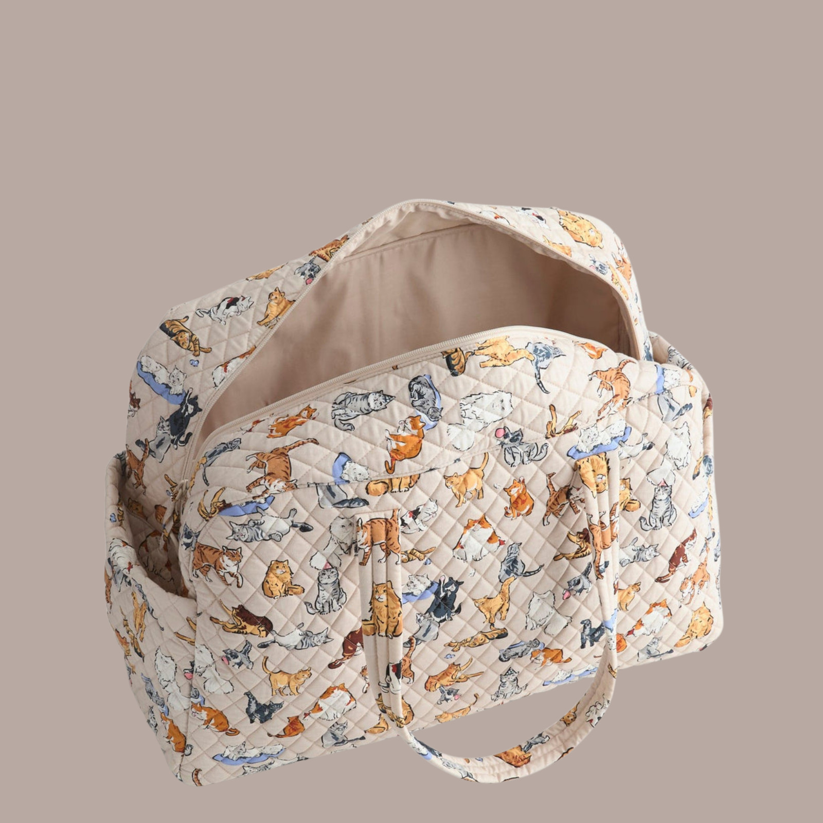 New Vera Bradley A CATS LIFE Large Weekender Travel Luggage Bag Beige