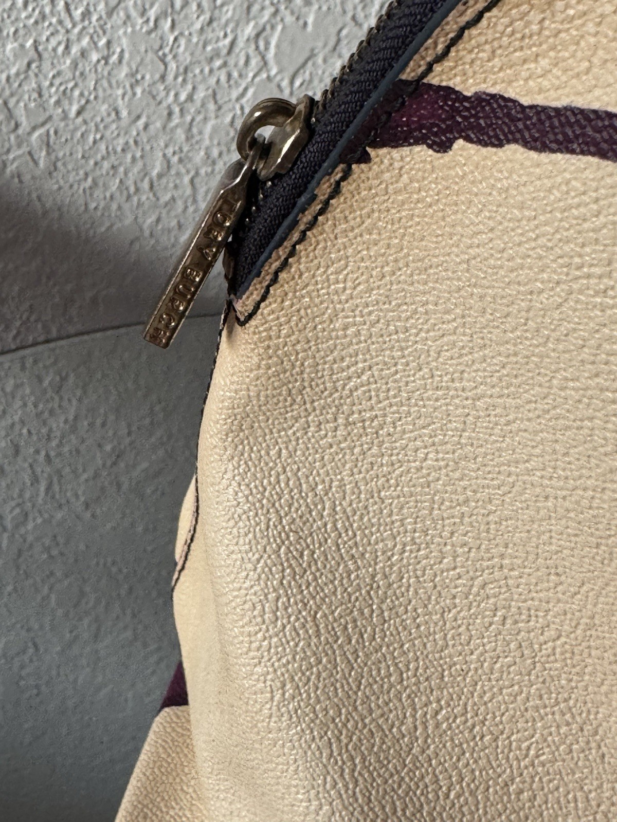 Tory Burch Beige Floral Dome Satchel Top Handle Zip, Logo, Gold Hardware