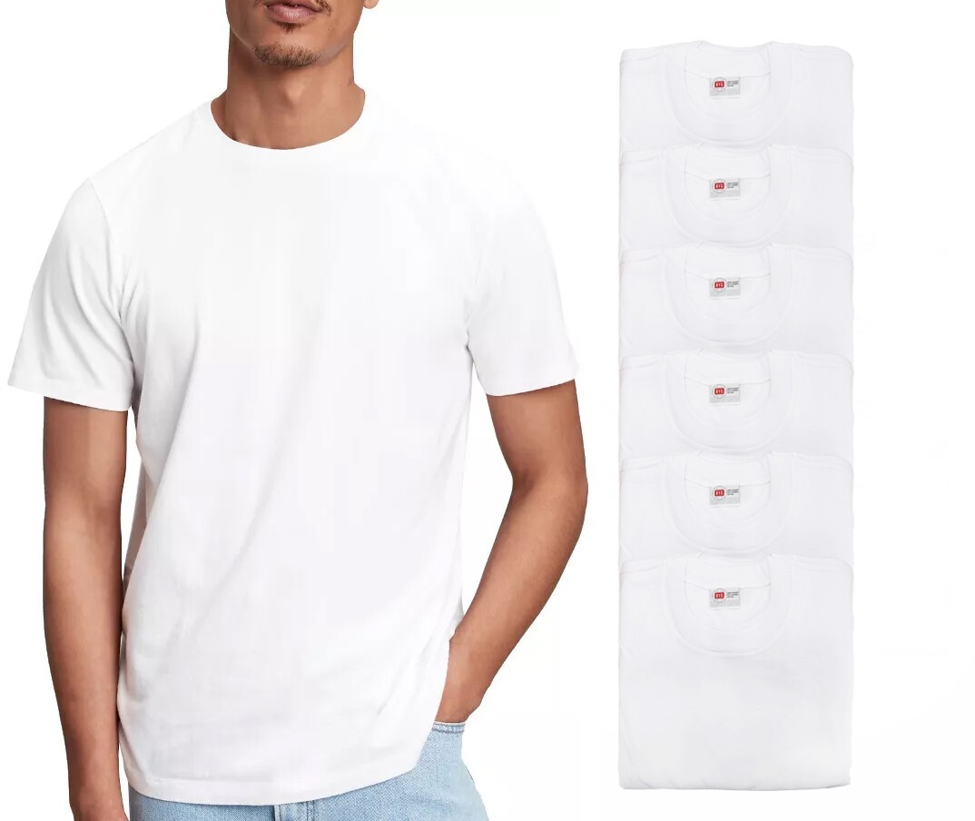 6 Pack BYC Men’s 100% Cotton White Undershirts Crewneck T-Shirts MT98