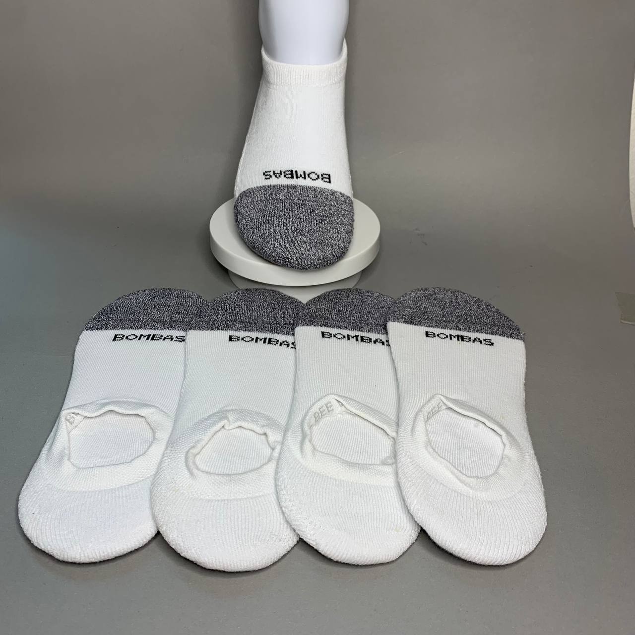 BOMBAS White No Show Socks Cushioned Everyday Unisex Size M, L 4 Pairs New