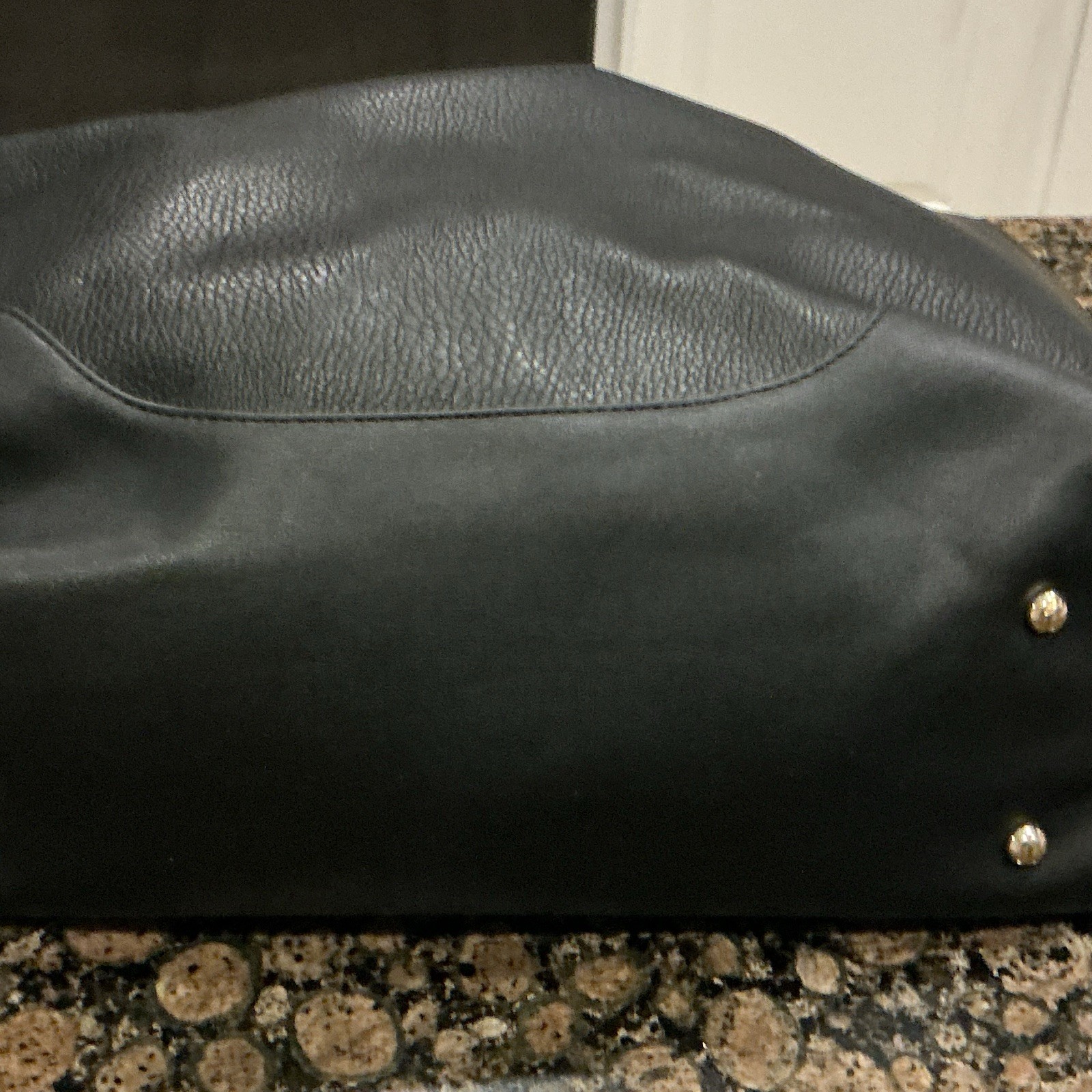 Sondra Roberts Squared Black Pebbled Satchel Gold Zip w/ Strap