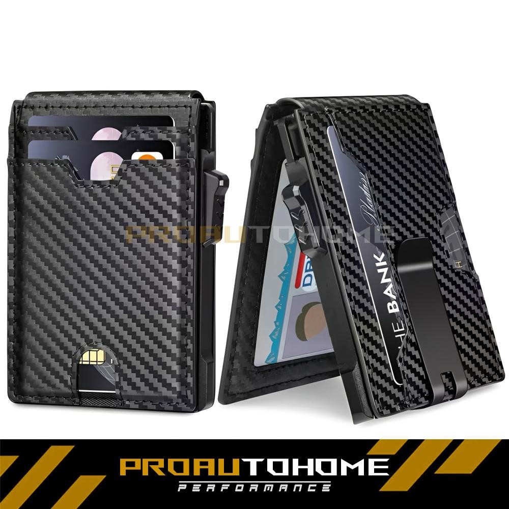 Men’s Slim PopUp Bifold Carbon Fiber Wallet, RFID Blocking, Money Clip, Men Gift