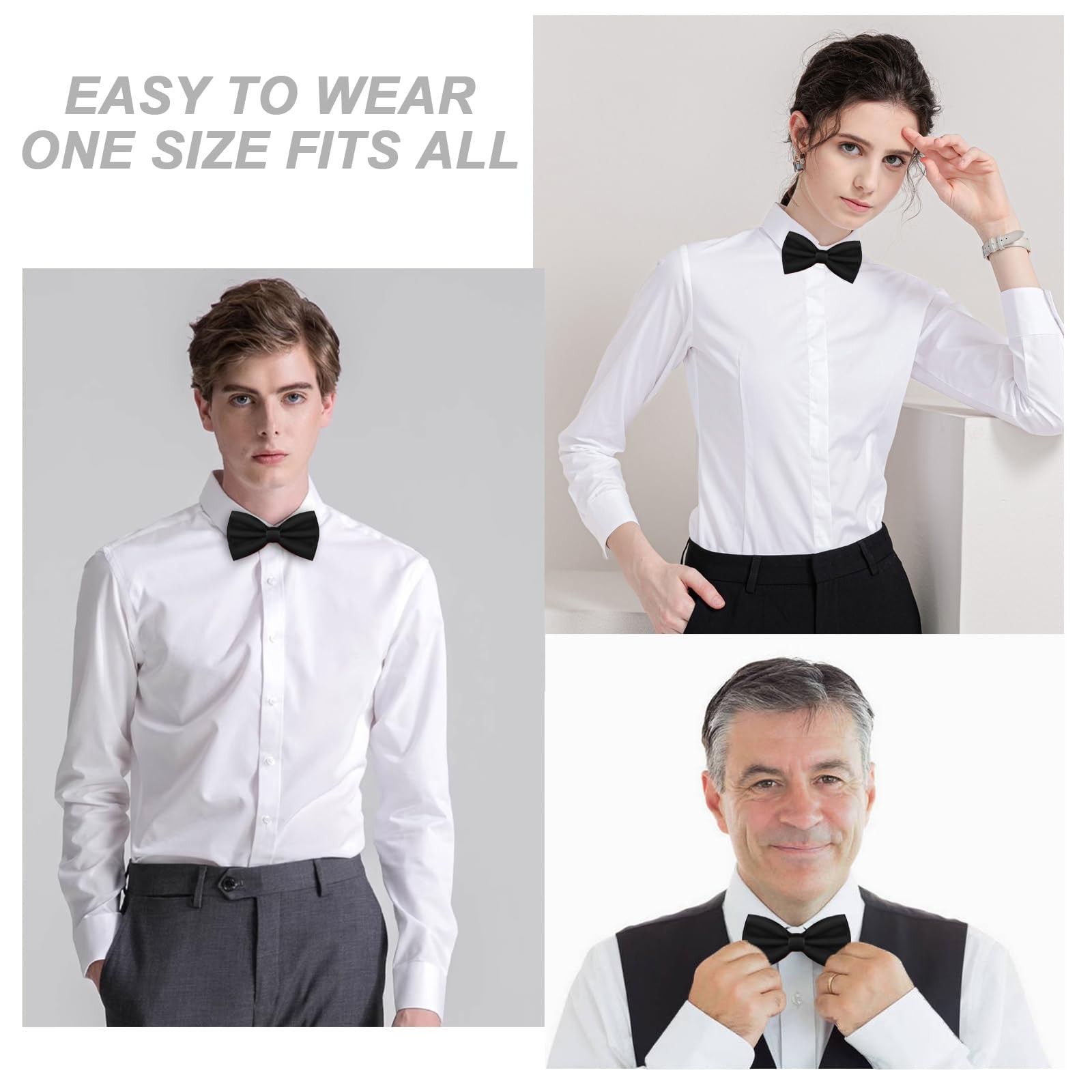Men’s Bow Ties Solid Color PreTied Bow Tie Satin Formal Tuxedo Bowtie Adjusta…