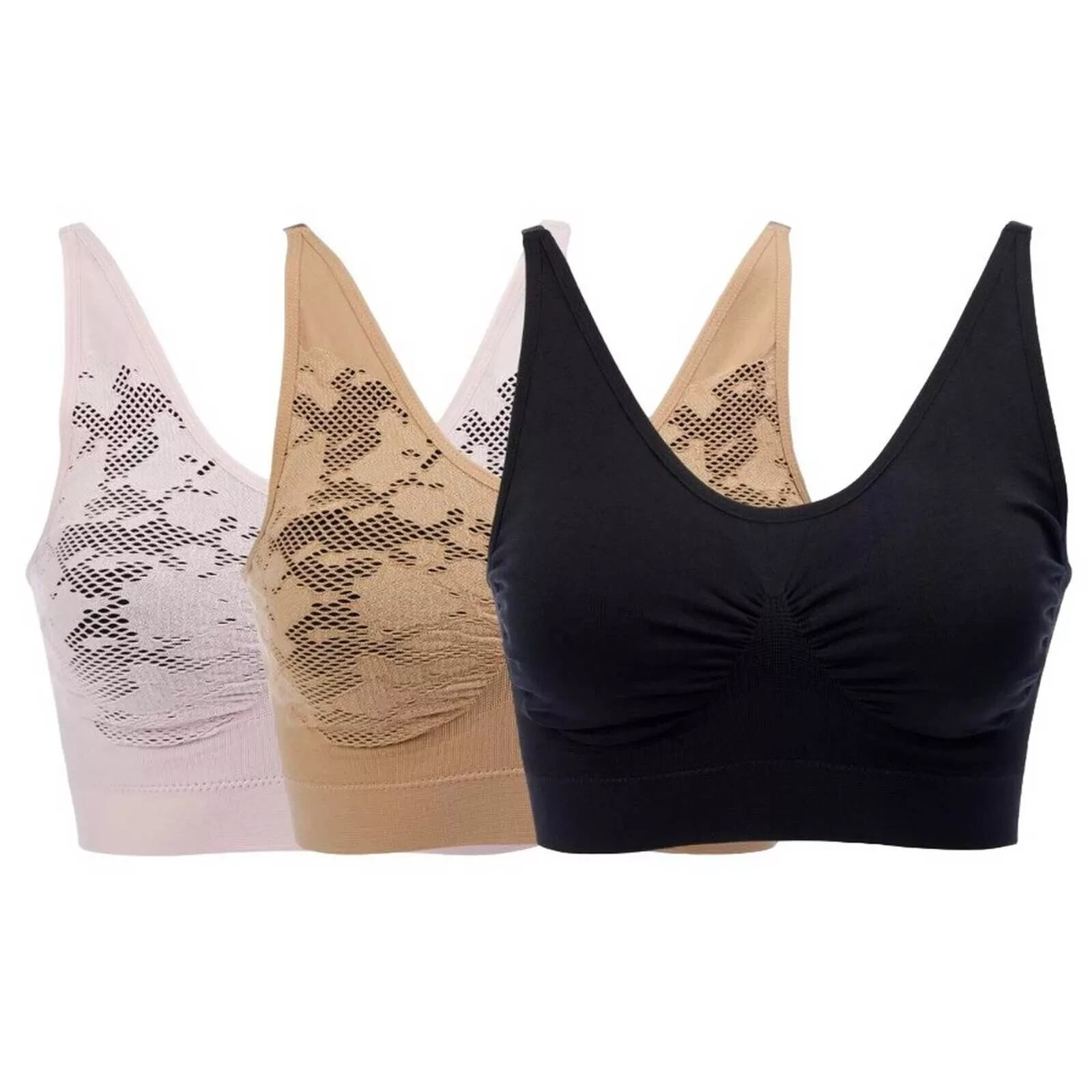 Rhonda Shear 3 Pack Ahh Bra with Adjustable Straps and Lace Detail, Multi, M