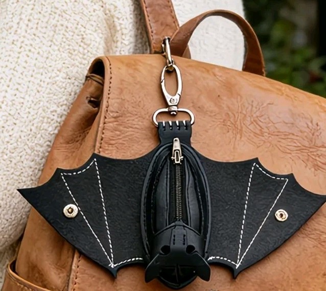 Gothic,midevil Black Faux Leather Bat Coin,keys,pouch, beltloop, Purse Backpack