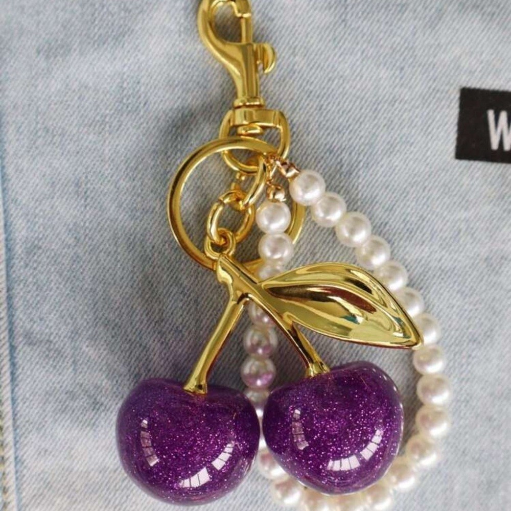 ✨ Purple Glitter Cherry Bag Charm NWT