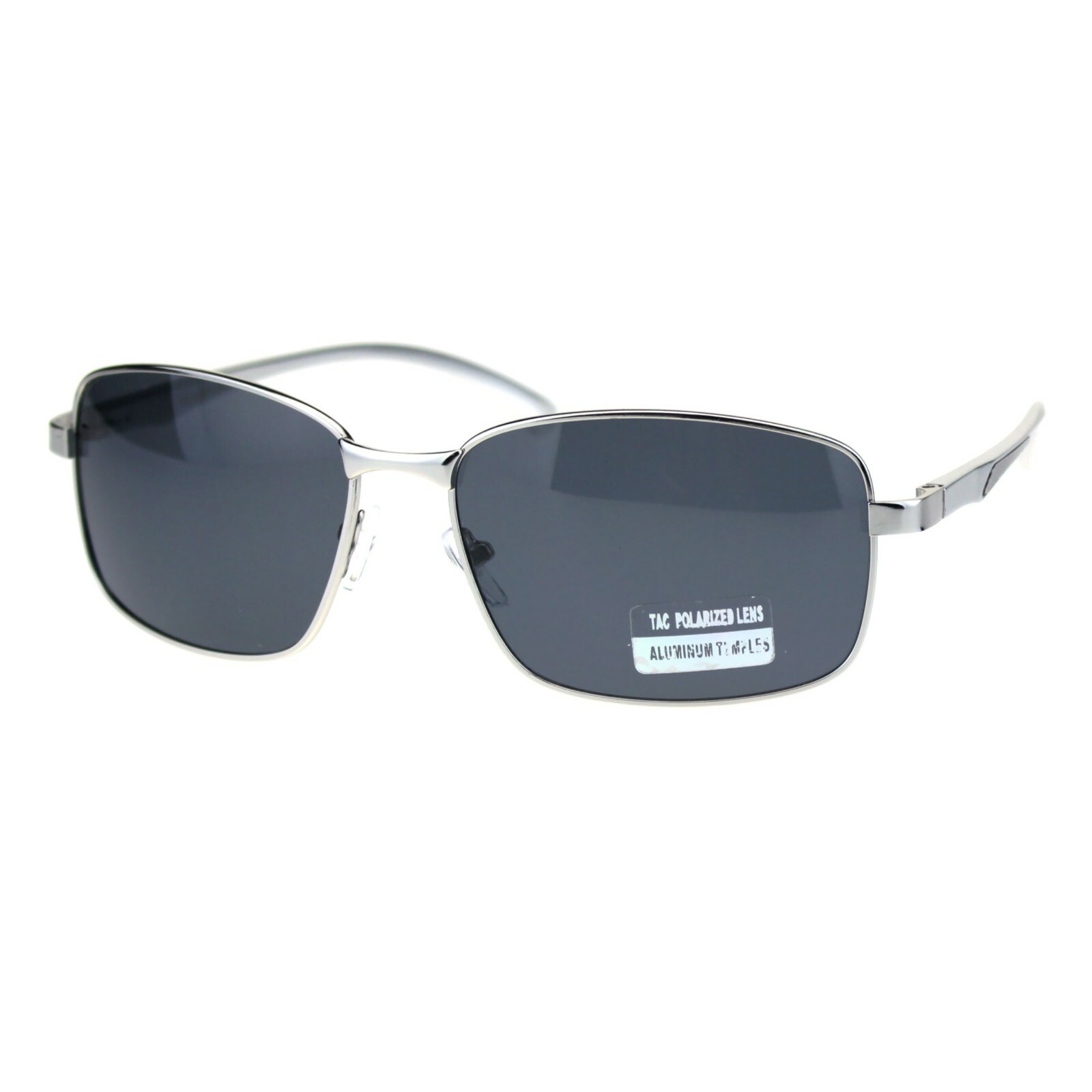 TAC Polarized Lens Mens Rectangular Sunglasses Aluminum Temple Spring Hinge
