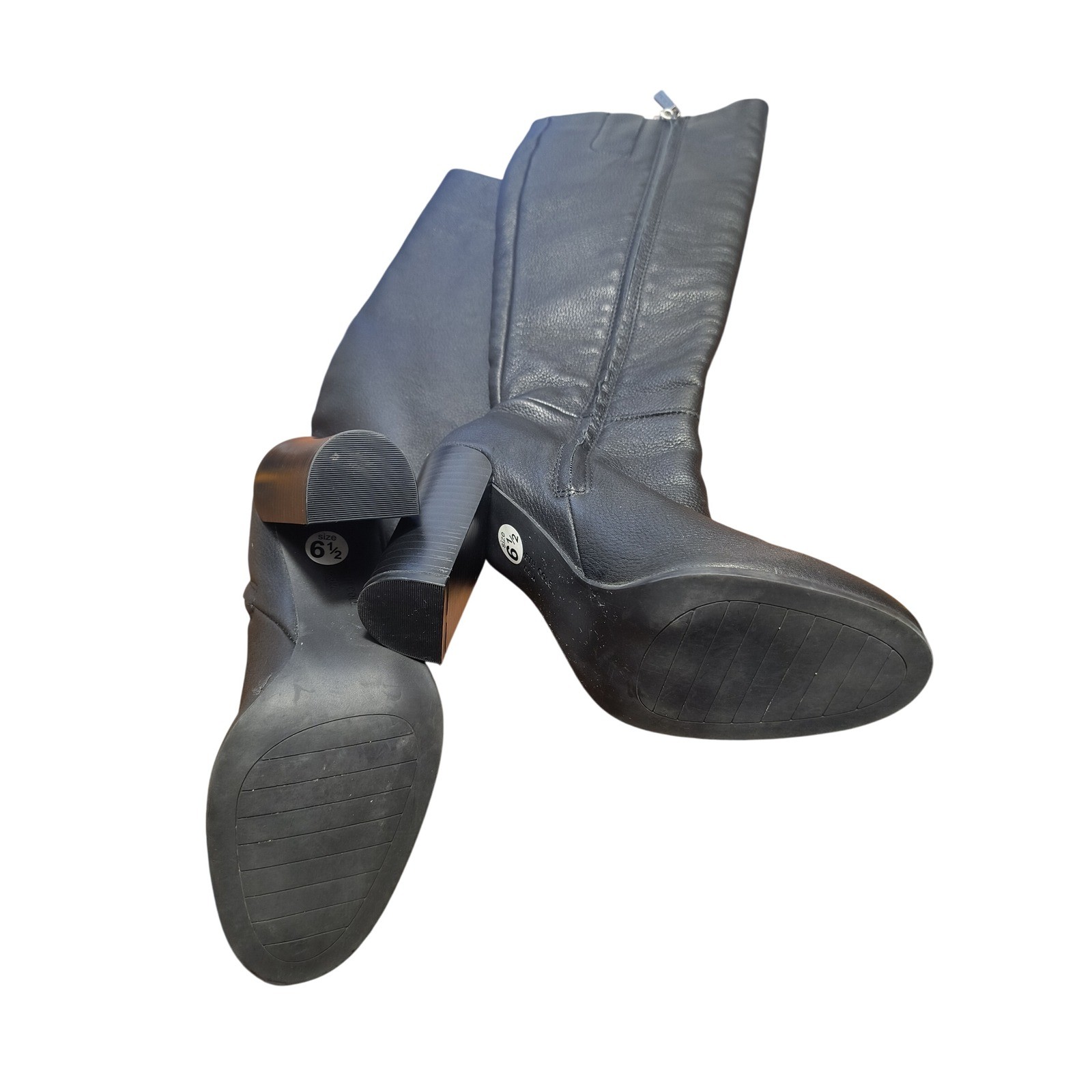 Black Kenneth Cole Leather Knee High Boots Block Heel Modern PRO Chic Size 6.5