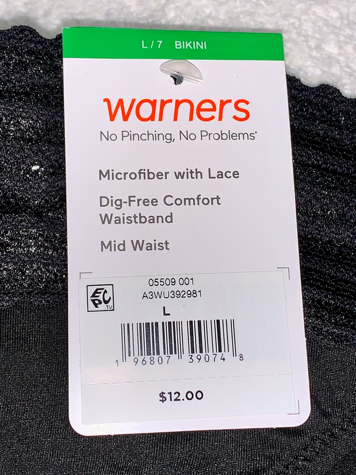 WARNERS No Pinching No Problems Lace Black Bikini Panty Womens S M L XL 2XL 3XL
