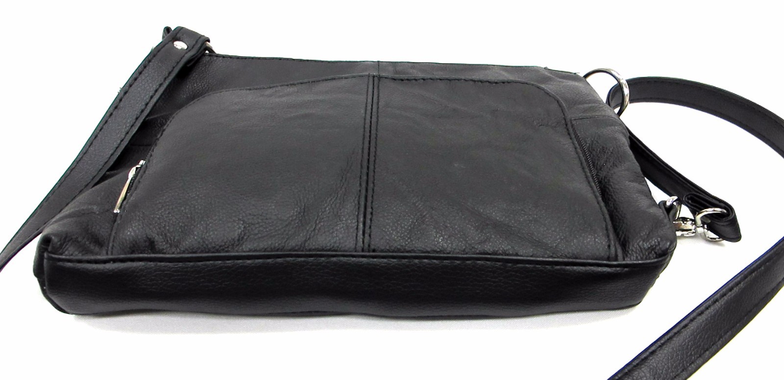 Genuine Leather 3 in 1 Cross body Shoulder Slim Purse w/ Organizer Medium Black