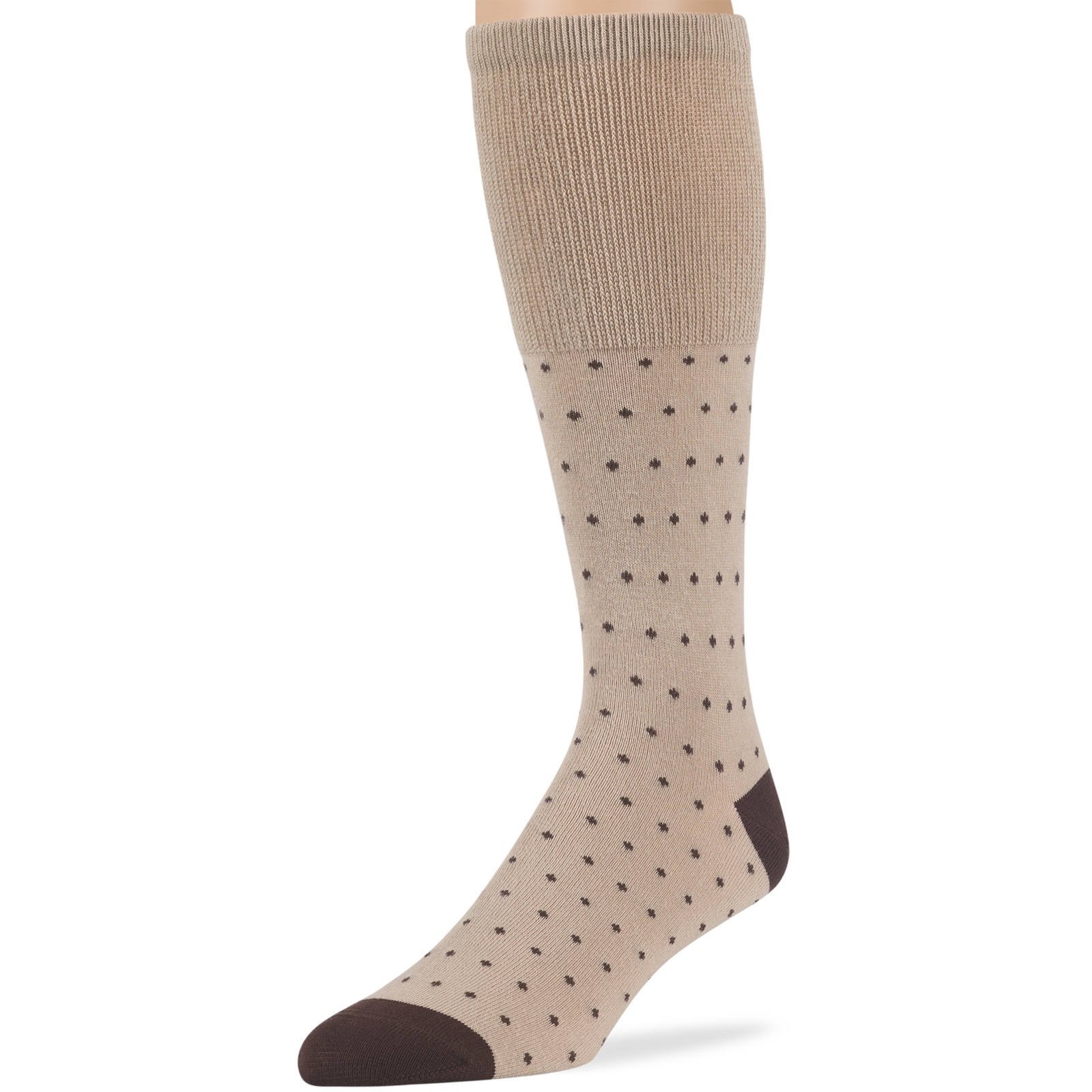 Men Diabetic Wide Cotton Mid-Calf Soft Socks 5 Pack-Large-Stripe Dot Brown Beige