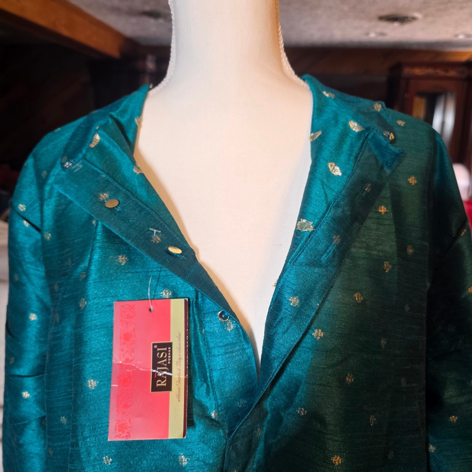 NWT RAJASI POSHAK Teal Geometric Pattern Ethnic Churidar Kurta Men Boys 110cm