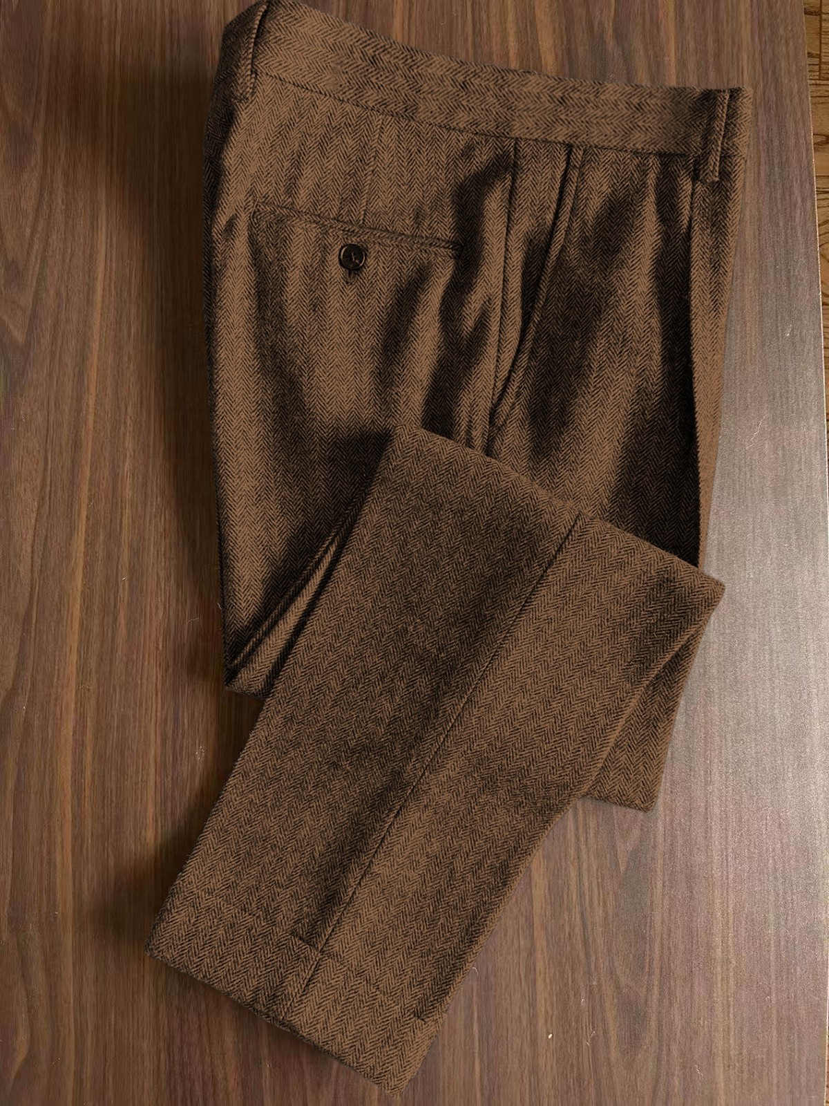 Mens Tweed Dress Pants Slacks Retro Wool Blend Herringbone Adjustable Trousers