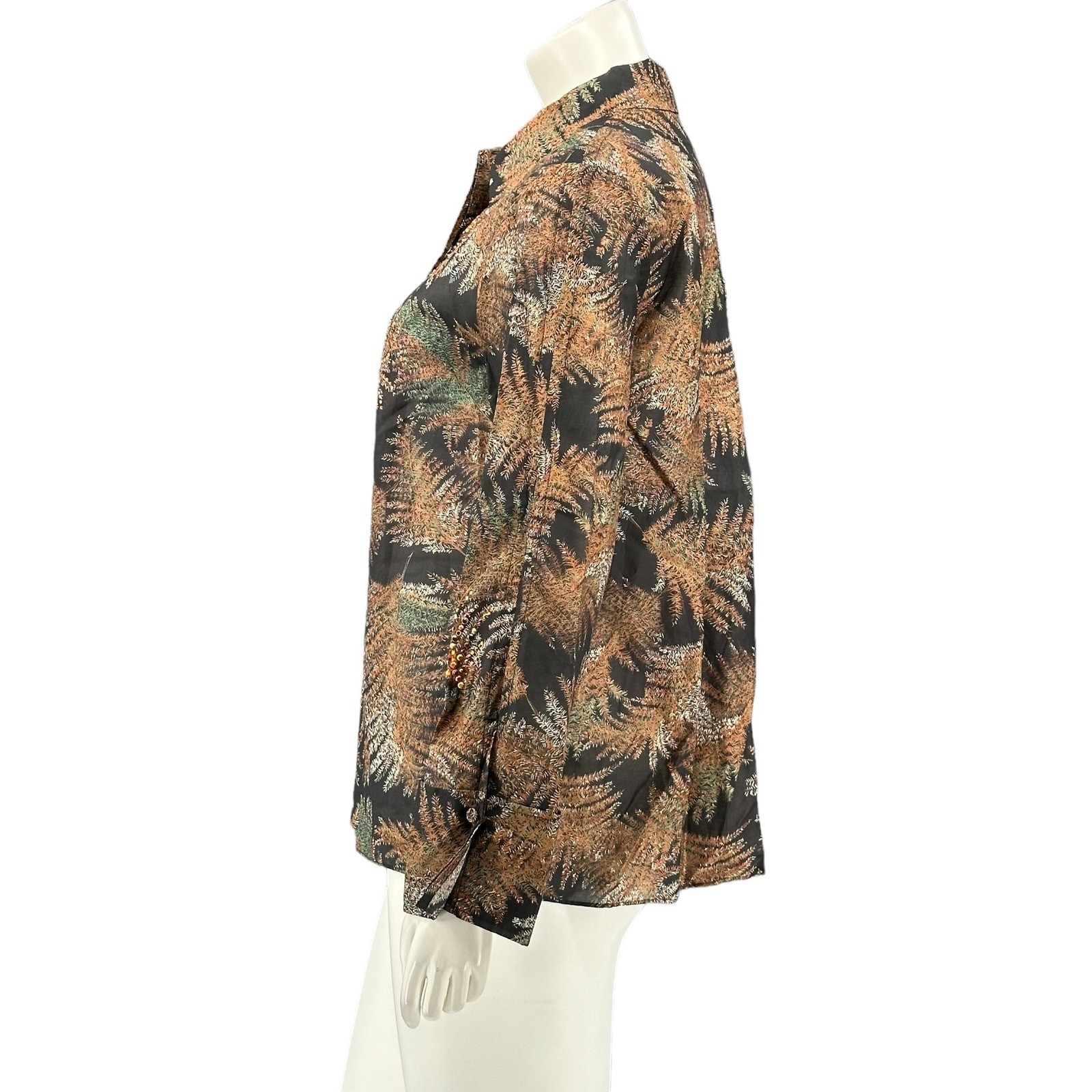 Kobi Halperin Top Womens Small Brown Black Nina Embellished Cotton Silk Artsy