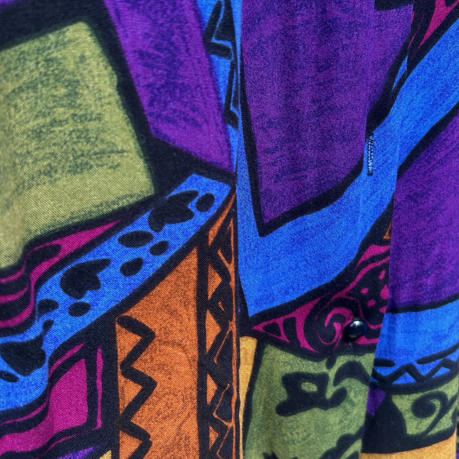 90s Vintage Marine West Jewel Tone Abstract Print Sheer Sleeve Button Up Blouse