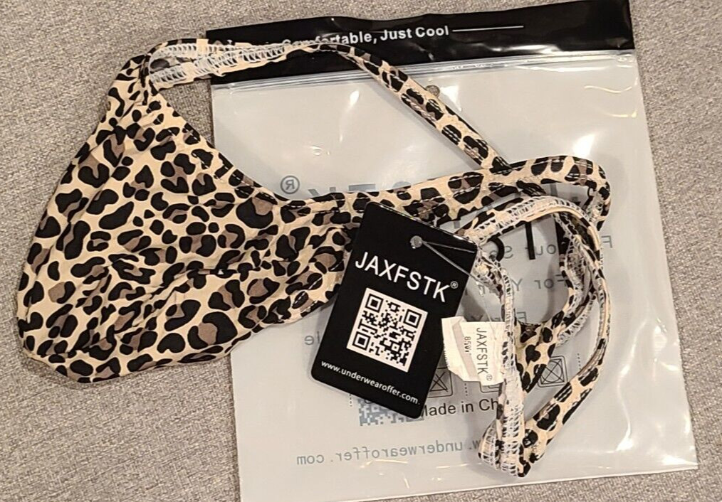 MENS SEXY BIG POUCH GRAPE SMUGGLERS MICRO THONG-BROWN LEOPARD PRINT-(M 28-33)