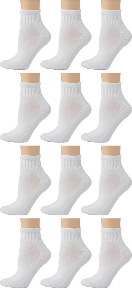 12 Pairs Men Women Athletic Ankle Socks Soft Cotton Half Cushion Size 9-11,10-13