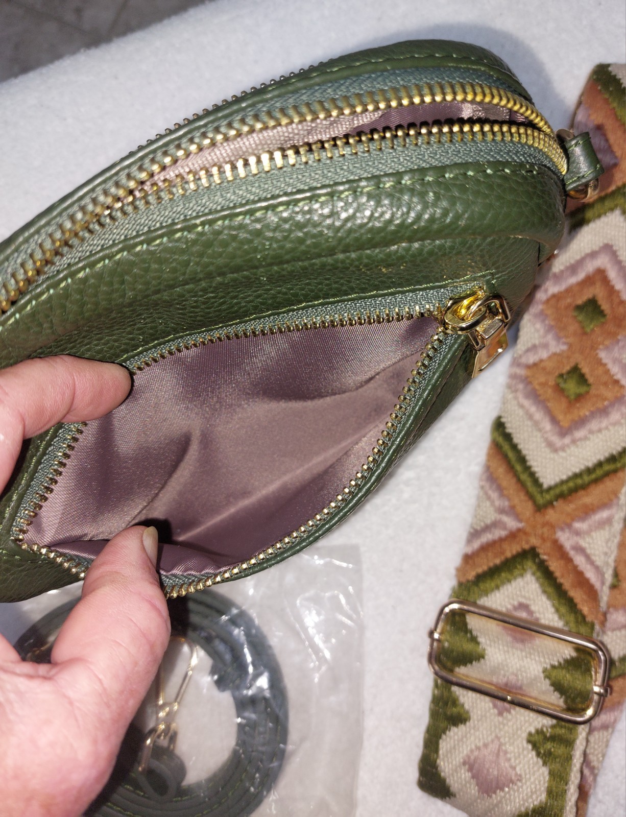 Pom Pom London Original Dark Green Crossbody W/ 2 Straps