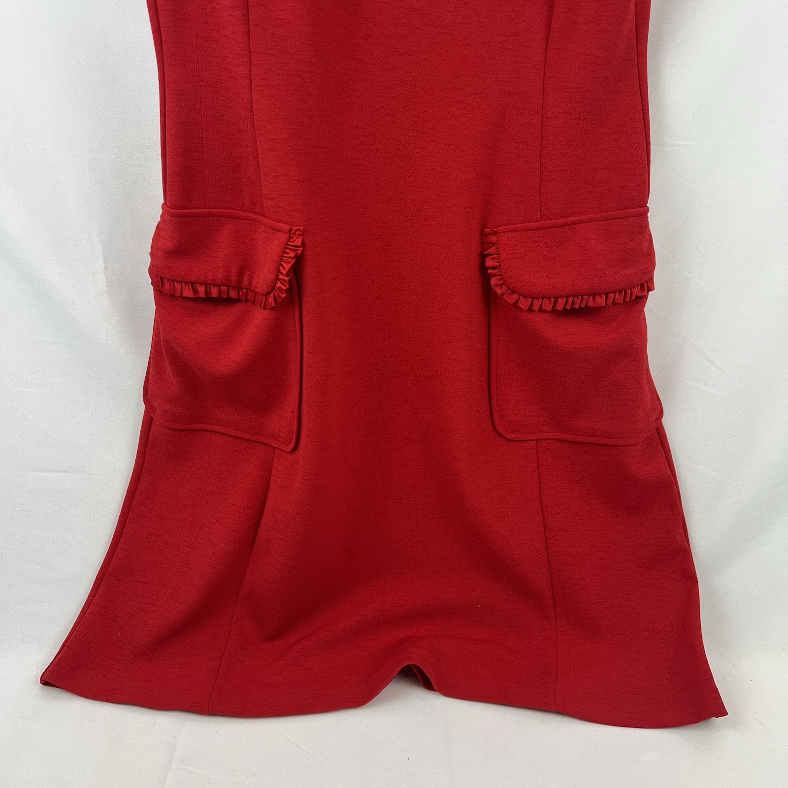 Nanette Lepore Red Dress Sleeveless Ruffle Peter Pan Collar Knit Size 8 POCKETS!