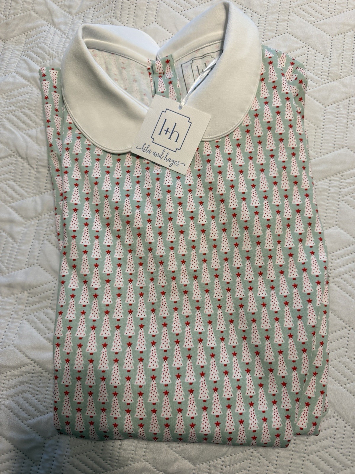 Lila and Hayes Girls Size 10 Green Christmas Trees Long Sleeve Peter Pan Dress