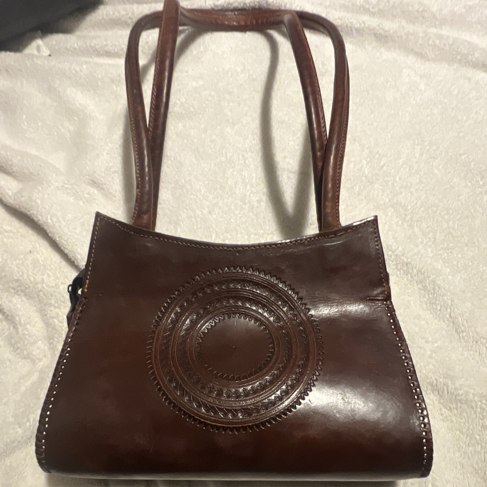 Women’s Brown hand made Embossed Shoulder Bag, Rectangle Shape