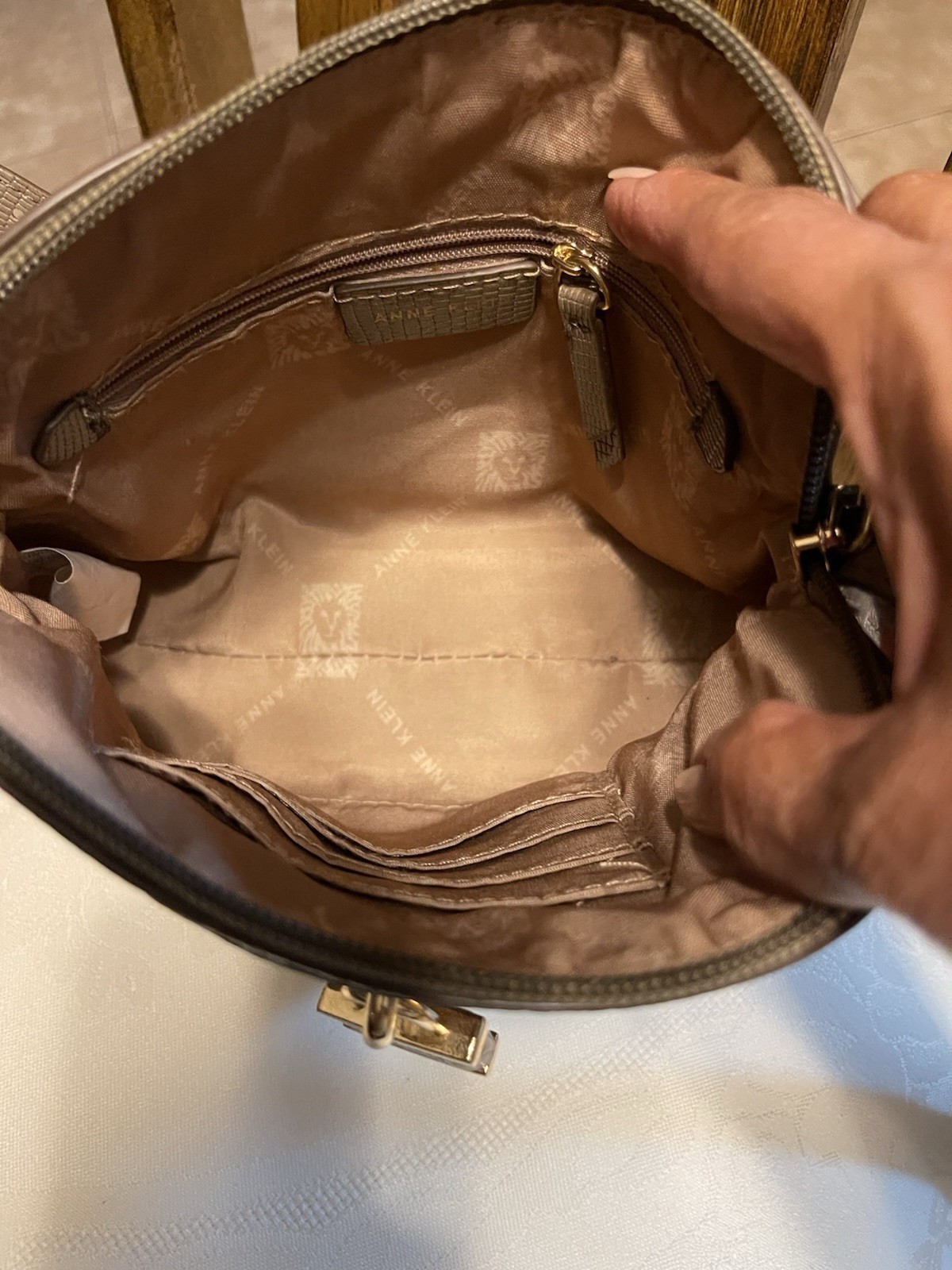 Smalls Anne Klein Crossbody Purse Brown Gold Hardware Faux Leather