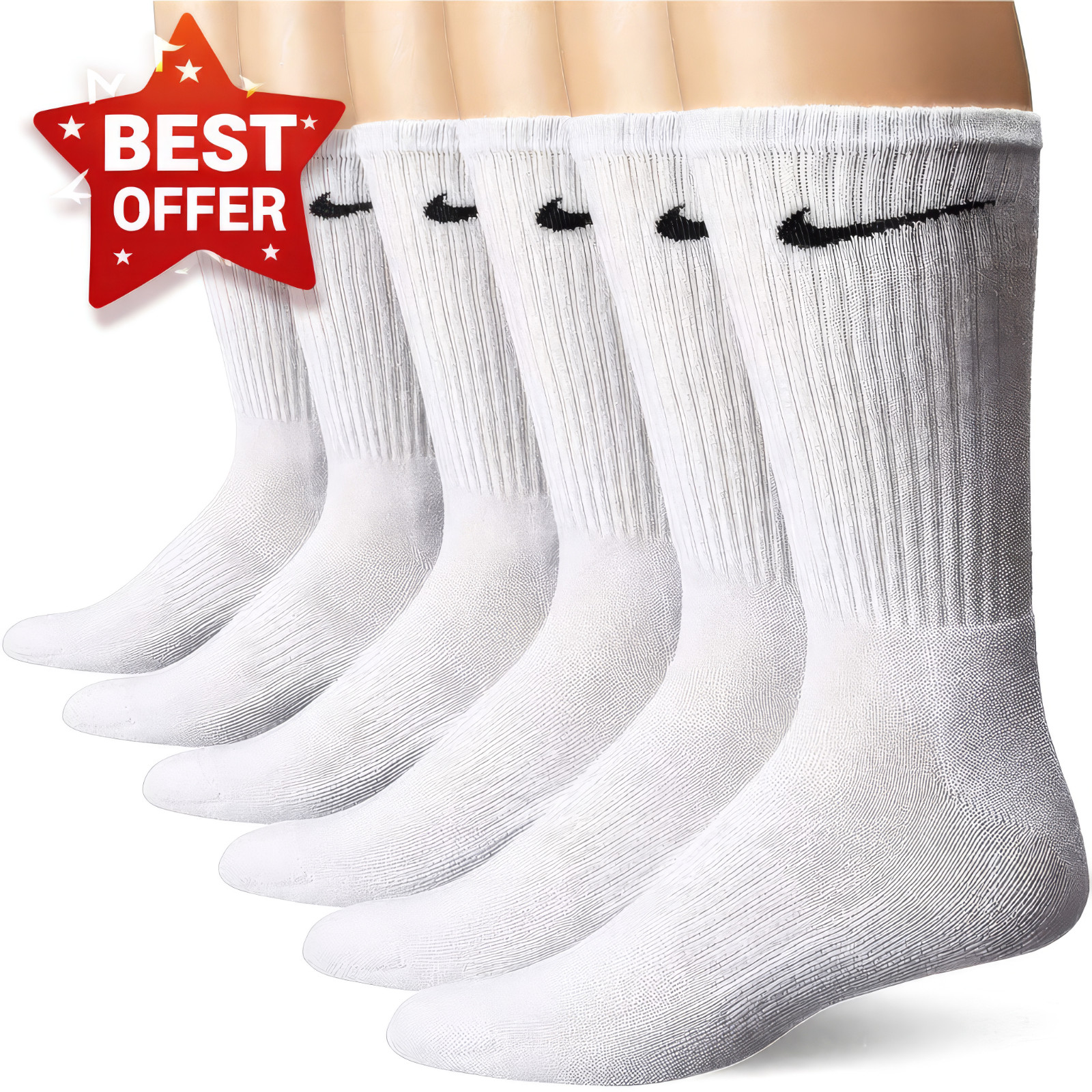 OUTLET ! Nike Dri-FIT Crew Socks 3 Pairs White Cushioned Unisex Multiple Sizes