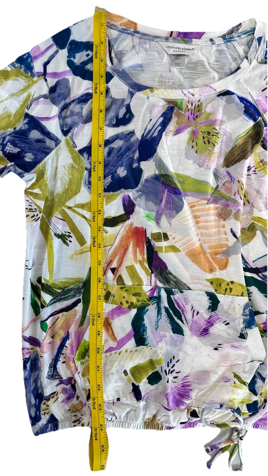 Christopher & Banks Women Floral Print 3/4 Sleeve Size Medium Polyester Spandex