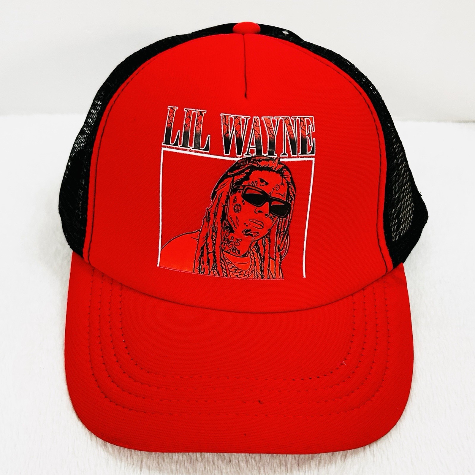 Lil Wayne Wordmark Logo Trucker 2-Tone Foam Hat Cap Adjustable Snapback Red