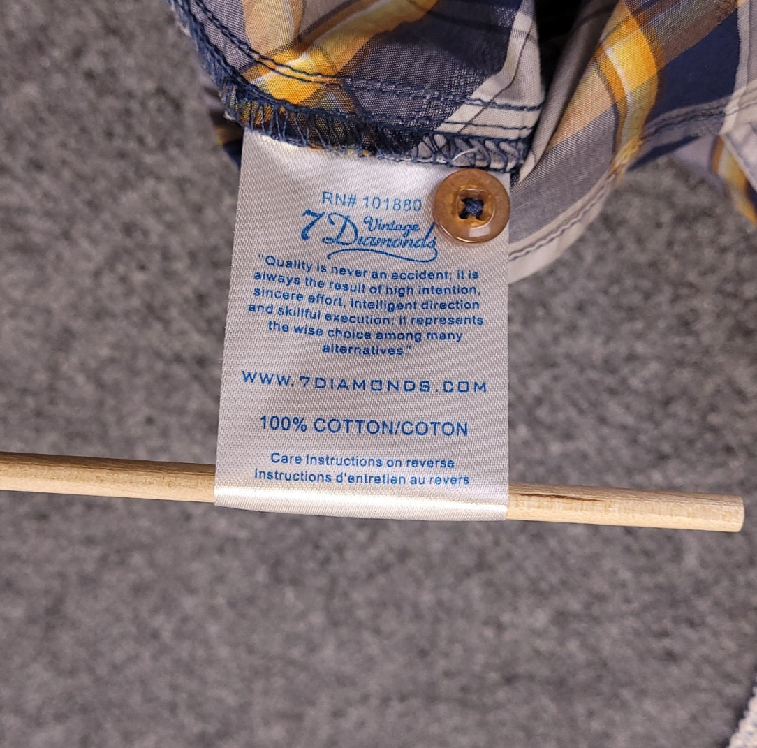 7D 7 Diamonds Mens 2XL Shirt Plaid Cotton Short Sleeve Trim Contrast Spread